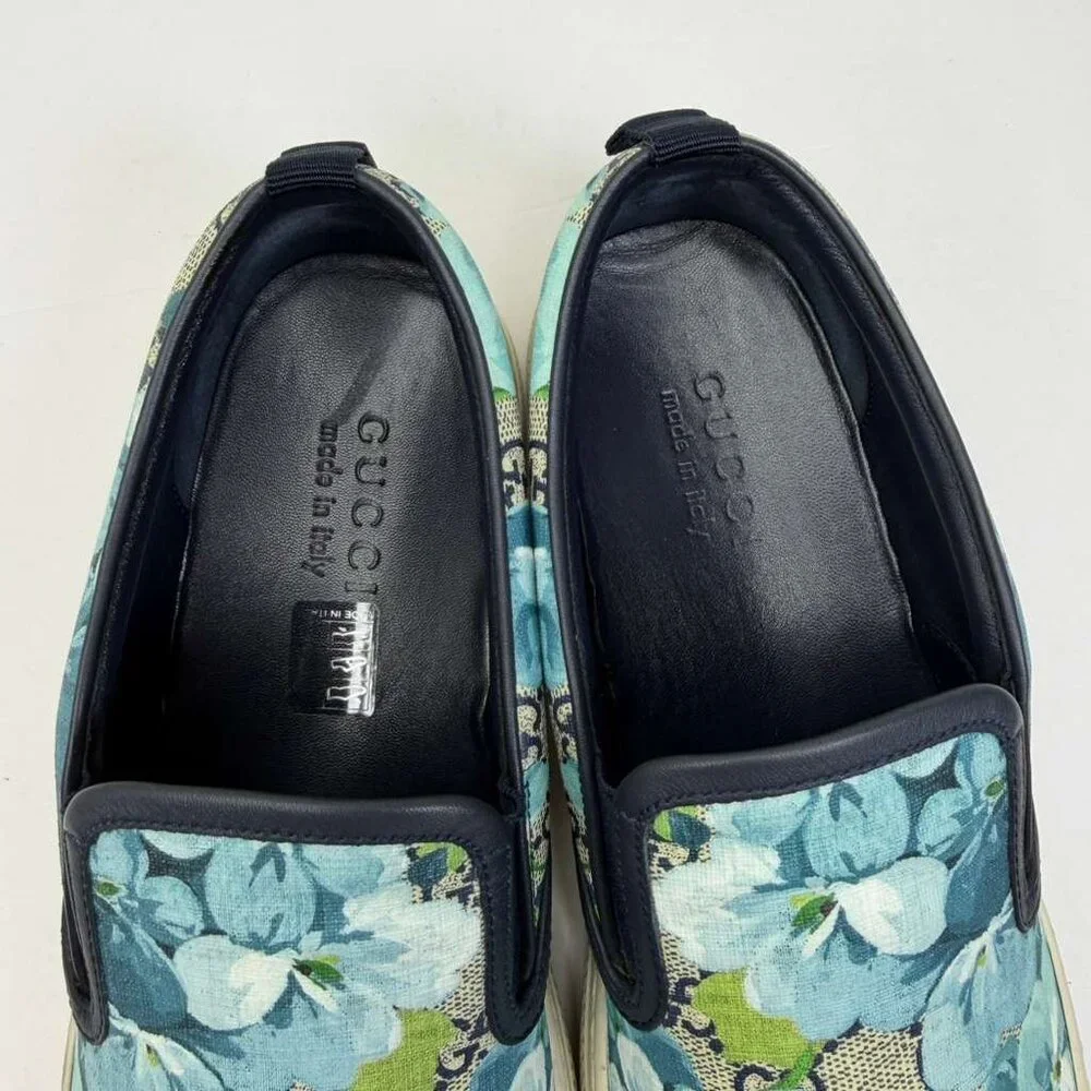 Mens Gucci Sneakers/GG Blooms/Broola/Slip-on/PVC Canvas Blue Floral Pattern - Picture 7 of 10